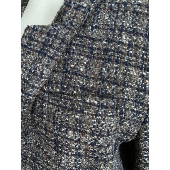 90s Liz Wear 12 Petite Wool Tweed Plaid Blazer Sport Coat Jacket Gray Navy Brown - Picture 6 of 14